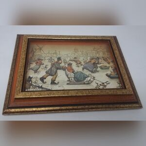 Anton Pieck 3D Relief Print Framed Dutch Art Ice Skating Vintage 70s Shadow Box